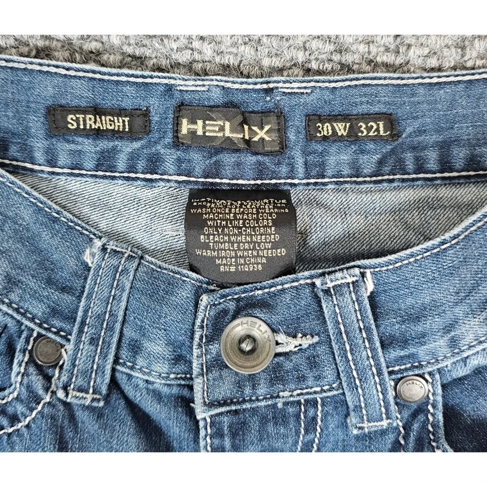 Y2k Helix Straight Leg Jeans‎ Mens 30W 32L Blue Wash Embellished Pockets